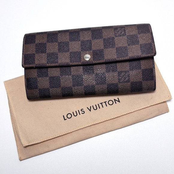 Louis Vuitton Damier Ebene Brown Canvas Sarah Flap Wallet Authentic Luxury